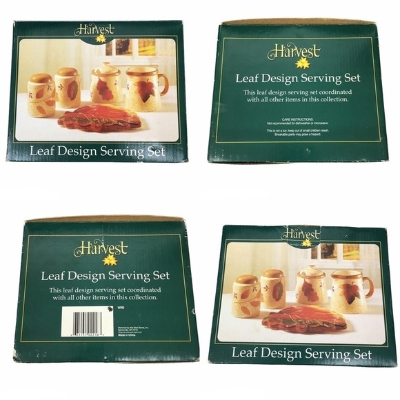 HARVEST Leaf Design Serving Set Thanksgiving Creamer Sugar Salt Pepper Ceramic - Picture 12 of 16